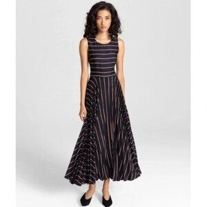 A.L.C Halle Pleated Dress In Navy Orange Stripe Size 4